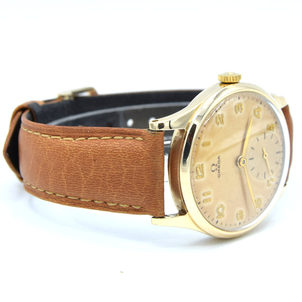 1949 Omega Classic Manual Wind Dress Watch with Arabic Numerals Model 13322 in Solid 9ct Gold Case