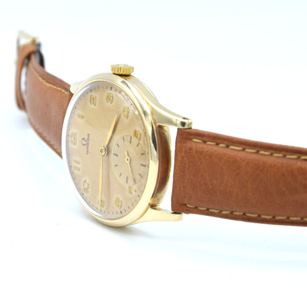 1949 Omega Classic Manual Wind Dress Watch with Arabic Numerals Model 13322 in Solid 9ct Gold Case