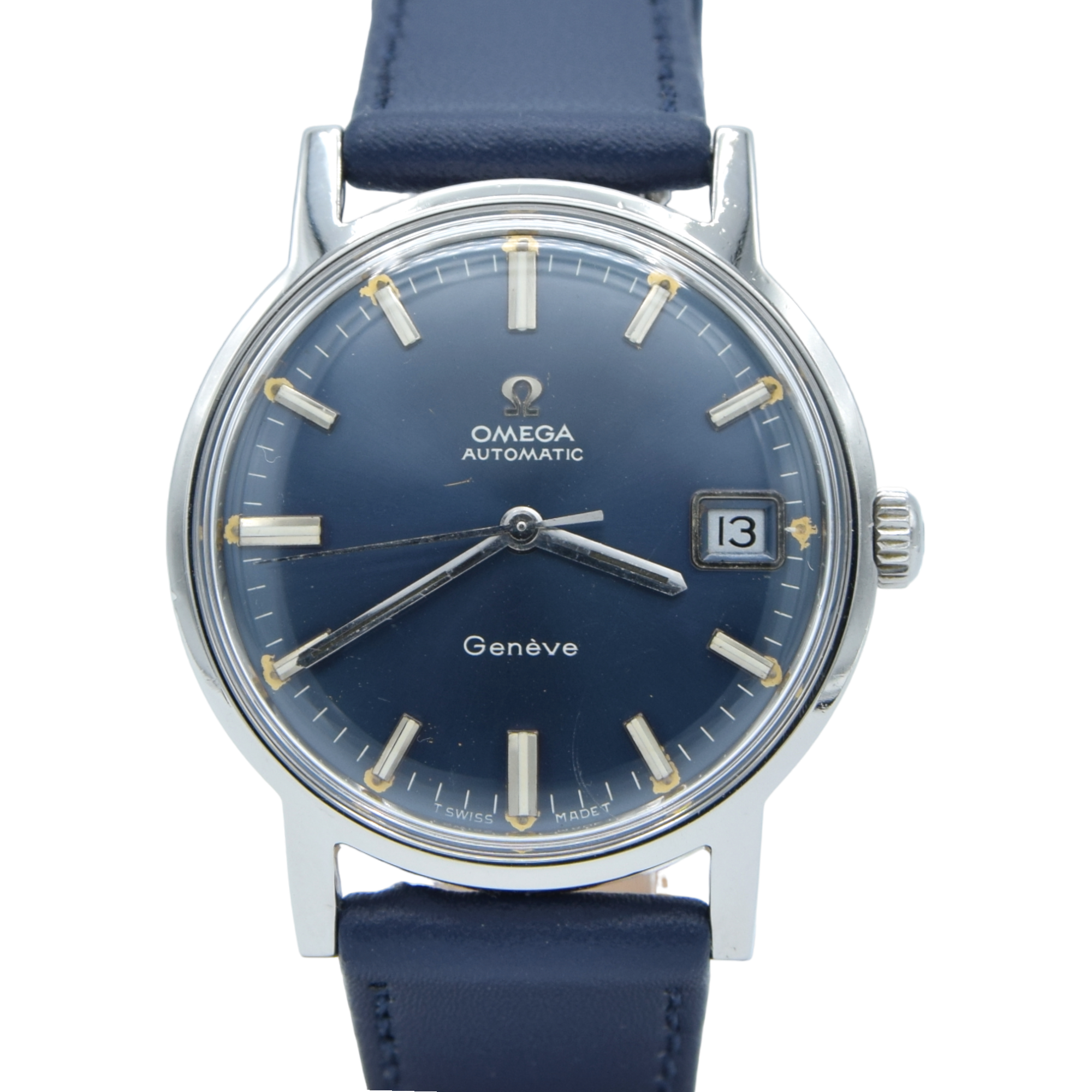1969 Omega Geneve Automatic Date Model 166.070 with Stunning Rare Electric Blue Dial caliber 565