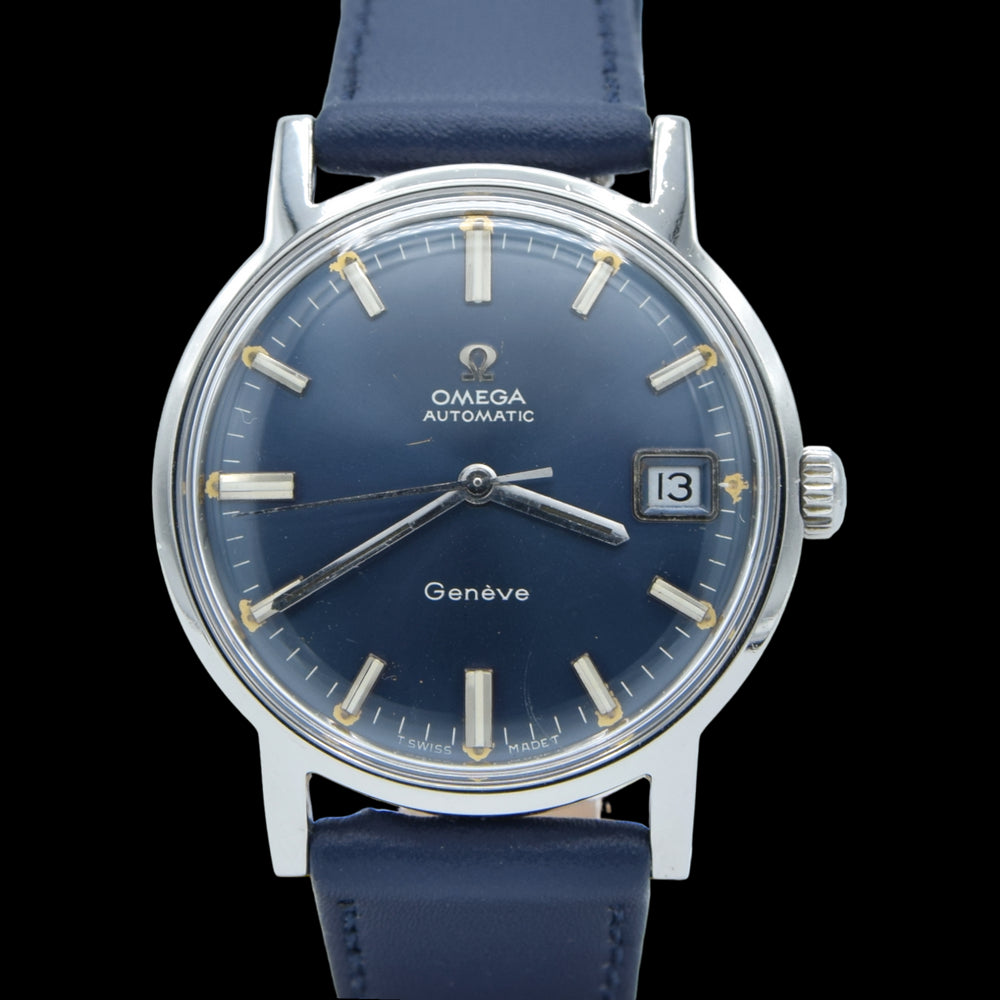 1969 Omega Geneve Automatic Date Model 166.070 with Stunning Rare Electric Blue Dial caliber 565