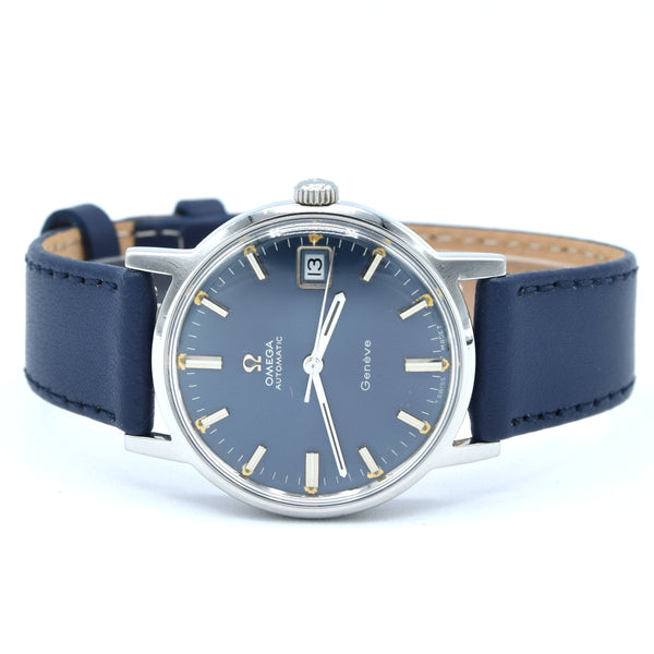 1969 Omega Geneve Automatic Date Model 166.070 with Stunning Rare Electric Blue Dial caliber 565