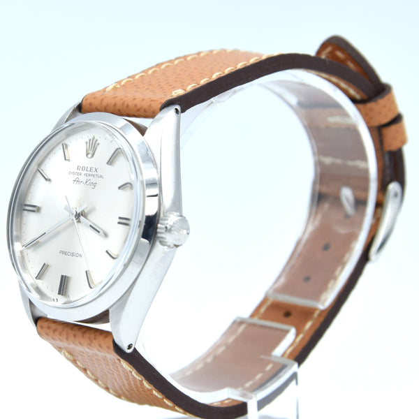 1969 Rolex Oyster Perpetual Air King Precision Model 5500 with satin silvered Dial in Stainless Steel on leather