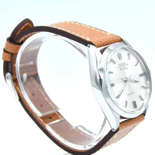 1969 Rolex Oyster Perpetual Air King Precision Model 5500 with satin silvered Dial in Stainless Steel on leather