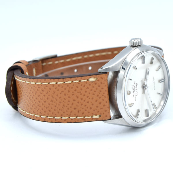 1969 Rolex Oyster Perpetual Air King Precision Model 5500 with satin silvered Dial in Stainless Steel on leather
