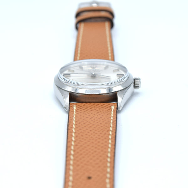 1969 Rolex Oyster Perpetual Air King Precision Model 5500 with satin silvered Dial in Stainless Steel on leather