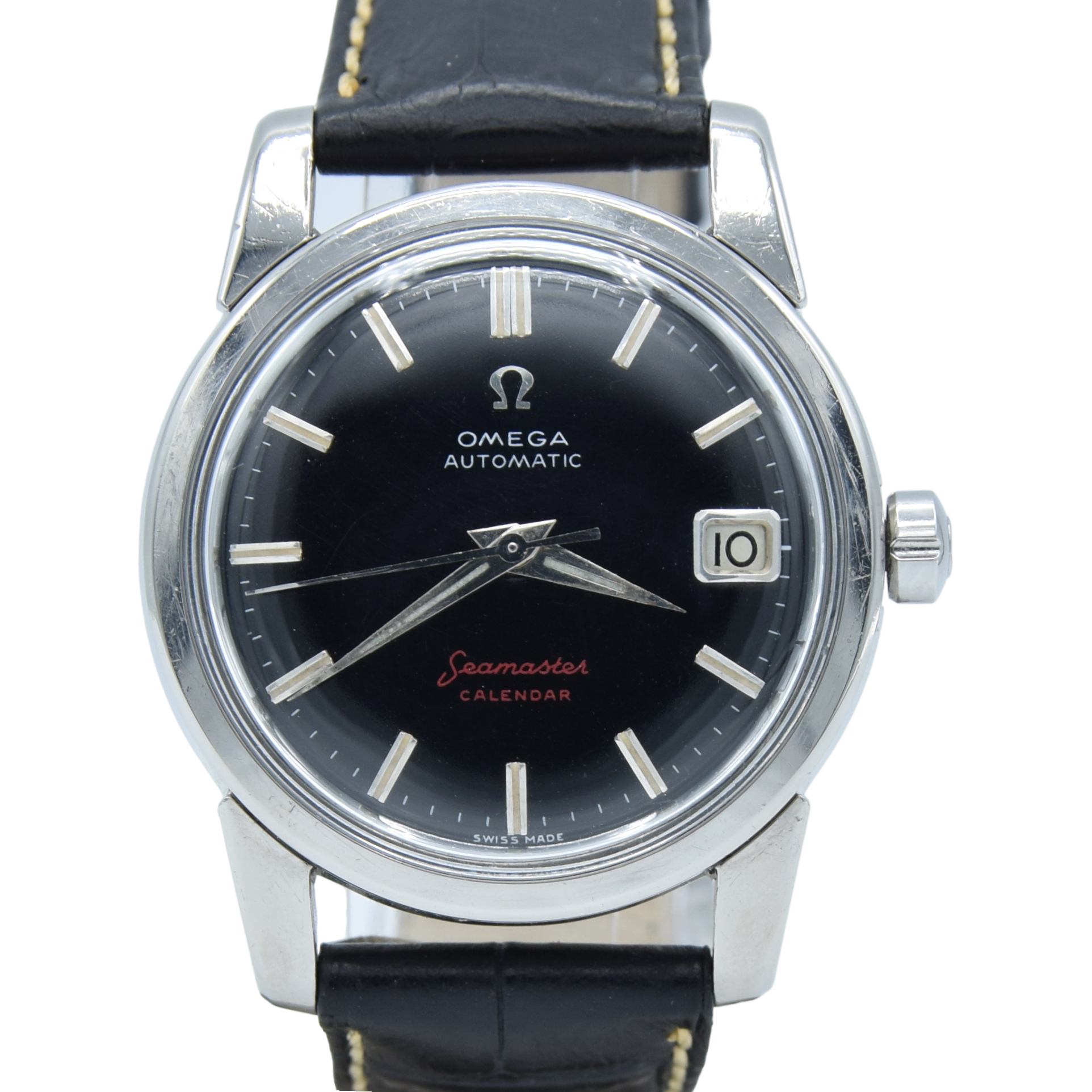 1956 Omega Seamaster Automatic Calendar Wristwatch Model 2849 with fully restored Black Dial in Stainless Steel