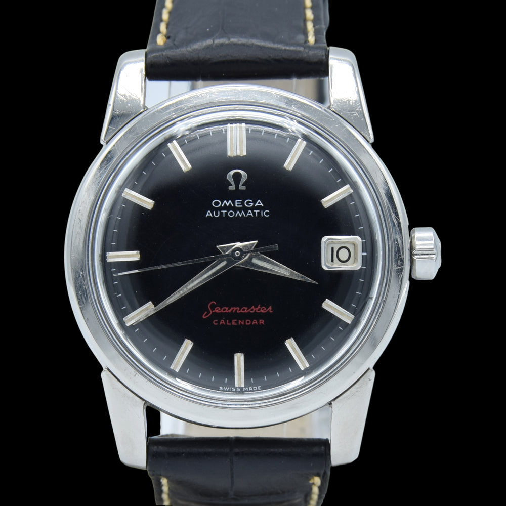 1956 Omega Seamaster Automatic Calendar Wristwatch Model 2849 with fully restored Black Dial in Stainless Steel
