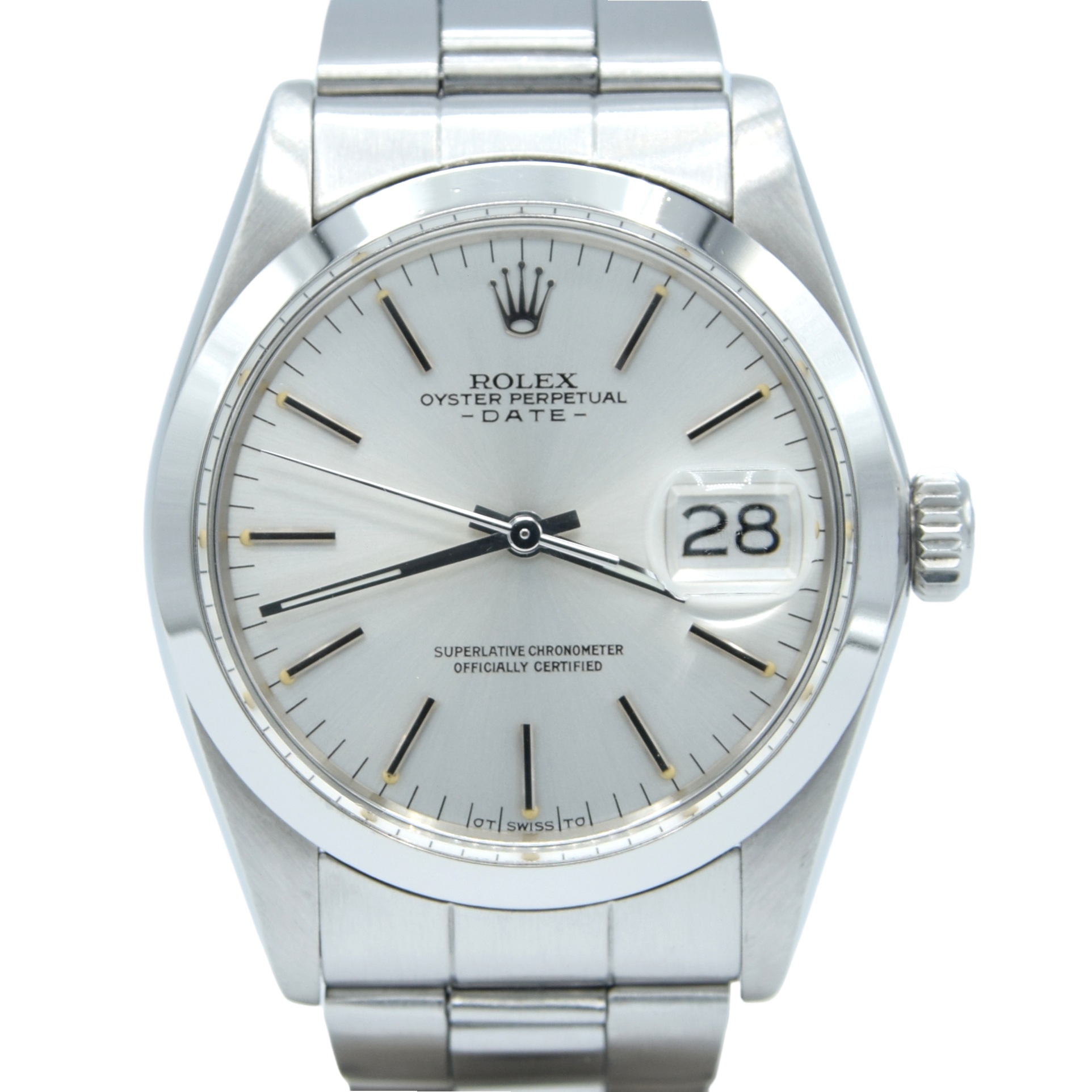 1974 Rolex Oyster Perpetual Date Model 1500 with Satin Silver "Sigma Dial" in Stainless Steel on Oyster Bracelet