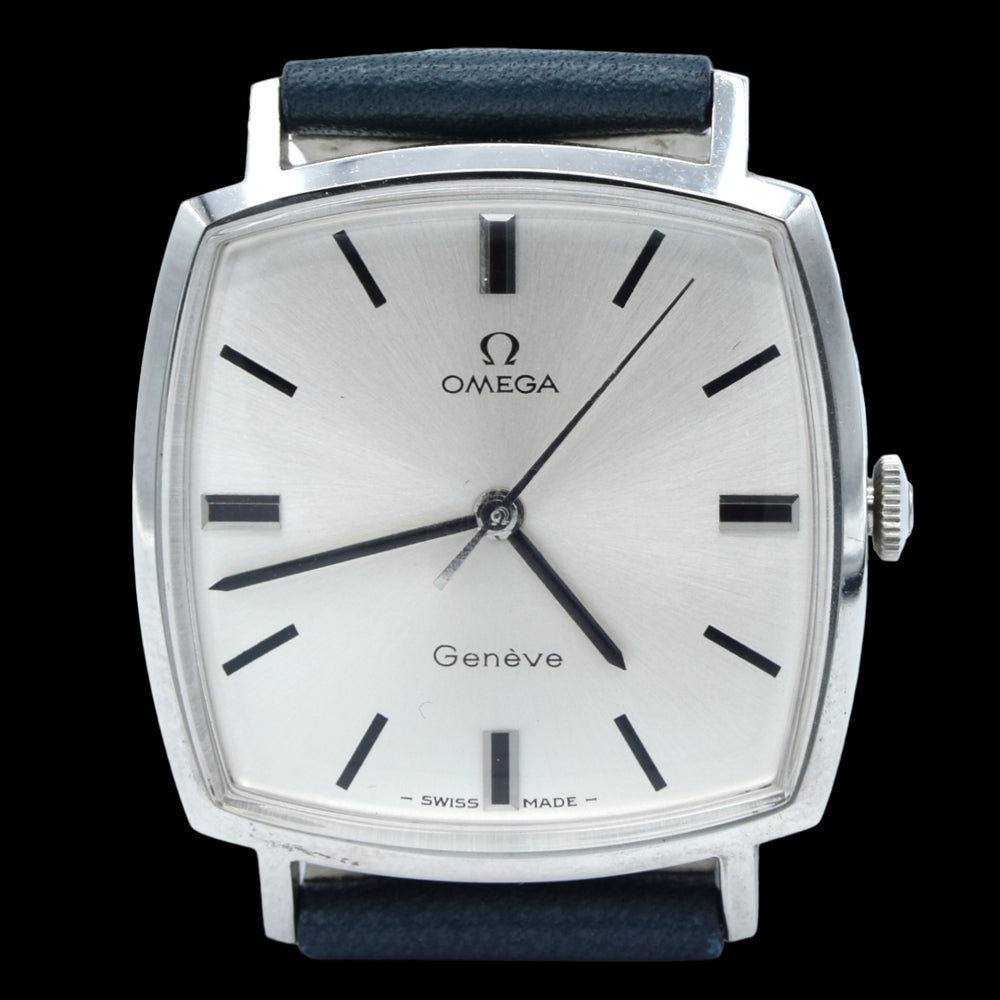 1970 Omega square sophisticated Geneve Model 131.022 Manual Wind with satin silver Dial