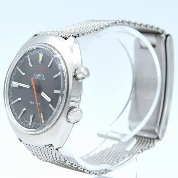 (RESERVED)1967 Omega Chronostop Genéve Mk1 Model 145.009 with Grey Sloped Dial in Stainless Steel on mesh