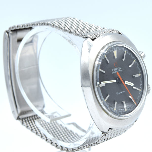 (RESERVED)1967 Omega Chronostop Genéve Mk1 Model 145.009 with Grey Sloped Dial in Stainless Steel on mesh