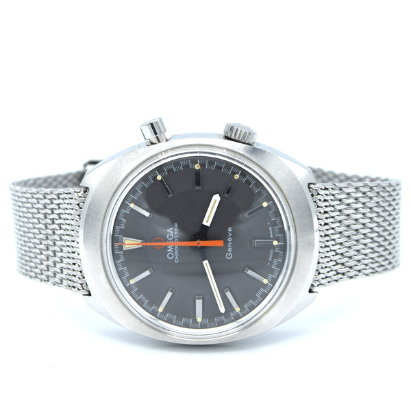 (RESERVED)1967 Omega Chronostop Genéve Mk1 Model 145.009 with Grey Sloped Dial in Stainless Steel on mesh