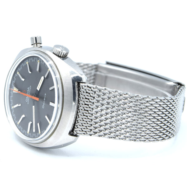 (RESERVED)1967 Omega Chronostop Genéve Mk1 Model 145.009 with Grey Sloped Dial in Stainless Steel on mesh