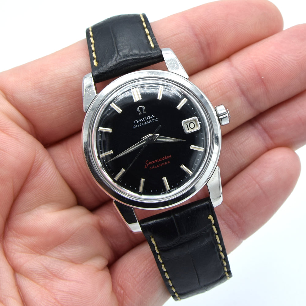 1956 Omega Seamaster Automatic Calendar Wristwatch Model 2849 with fully restored Black Dial in Stainless Steel