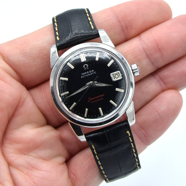 1956 Omega Seamaster Automatic Calendar Wristwatch Model 2849 with fully restored Black Dial in Stainless Steel