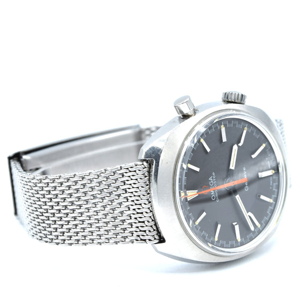 (RESERVED)1967 Omega Chronostop Genéve Mk1 Model 145.009 with Grey Sloped Dial in Stainless Steel on mesh