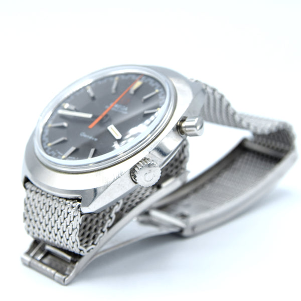 (RESERVED)1967 Omega Chronostop Genéve Mk1 Model 145.009 with Grey Sloped Dial in Stainless Steel on mesh