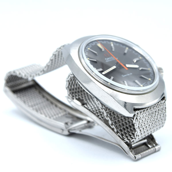 (RESERVED)1967 Omega Chronostop Genéve Mk1 Model 145.009 with Grey Sloped Dial in Stainless Steel on mesh