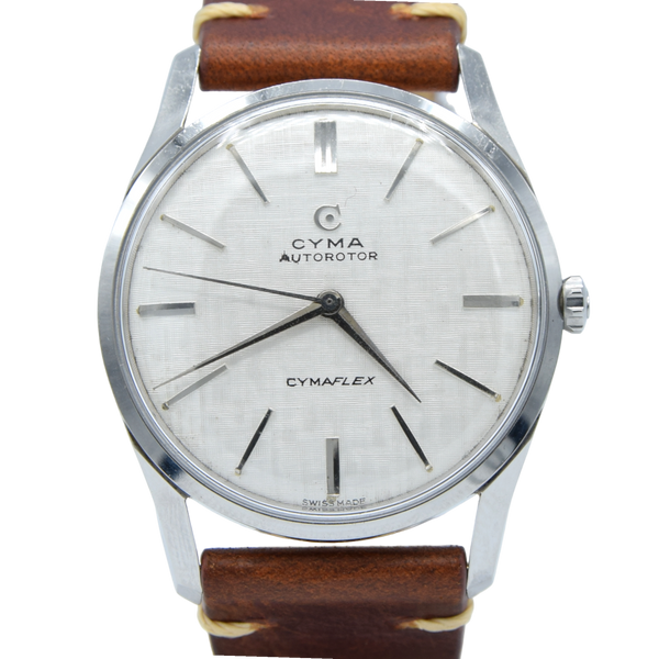 1960s larger Cyma autorotor Cymaflex Wristwatch with fabulous linen effect dial