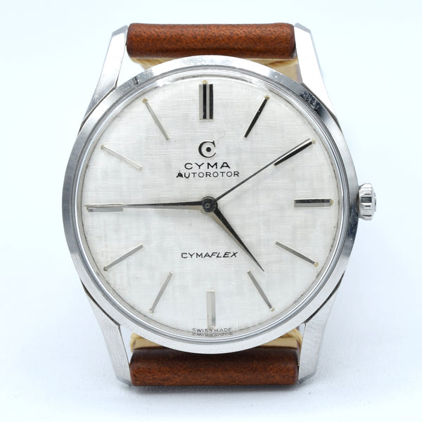 1960s larger Cyma autorotor Cymaflex Wristwatch with fabulous linen effect dial