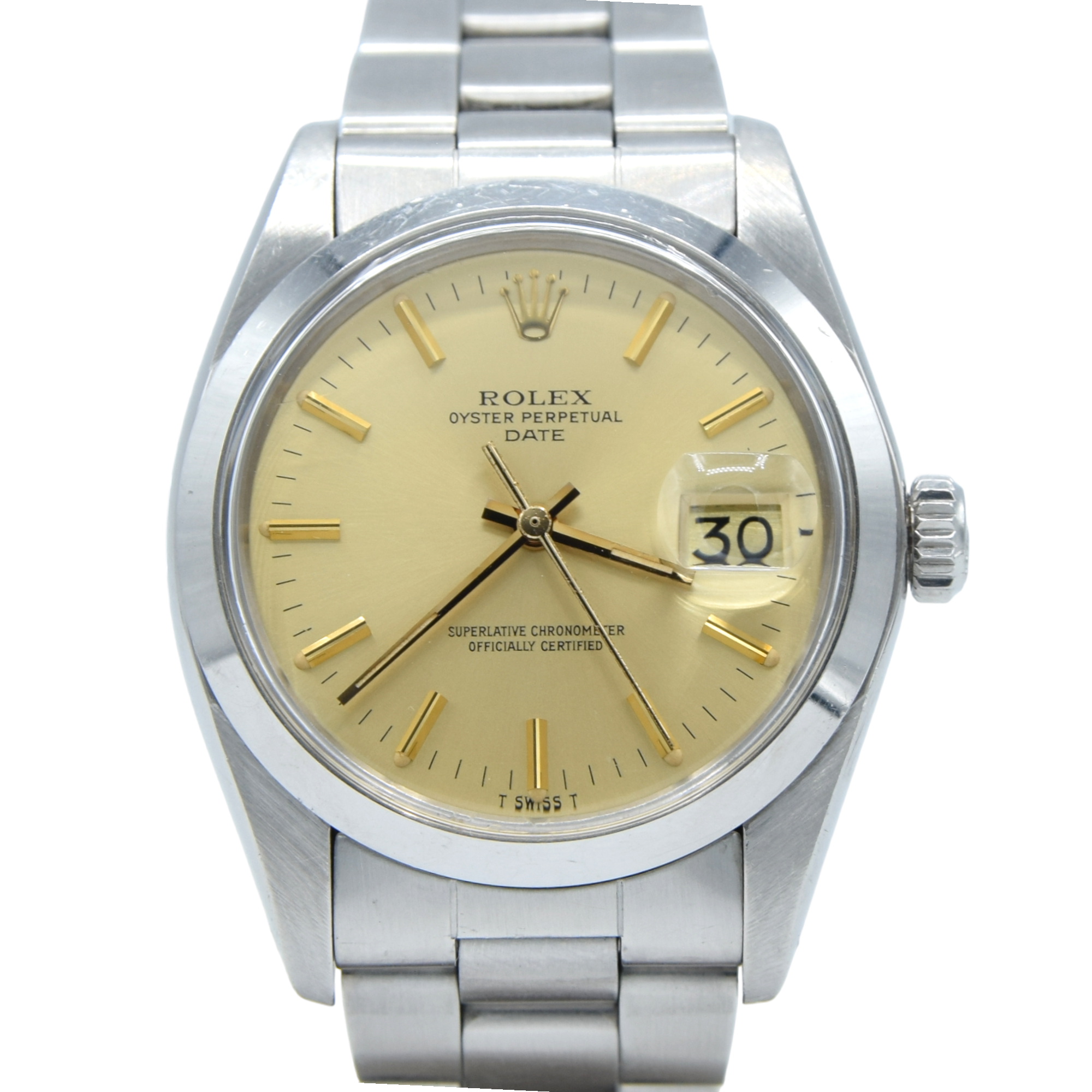 1978 Rolex Oyster Perpetual Date Model 1500 with mint Champagne in Stainless Steel on oyster Bracelet