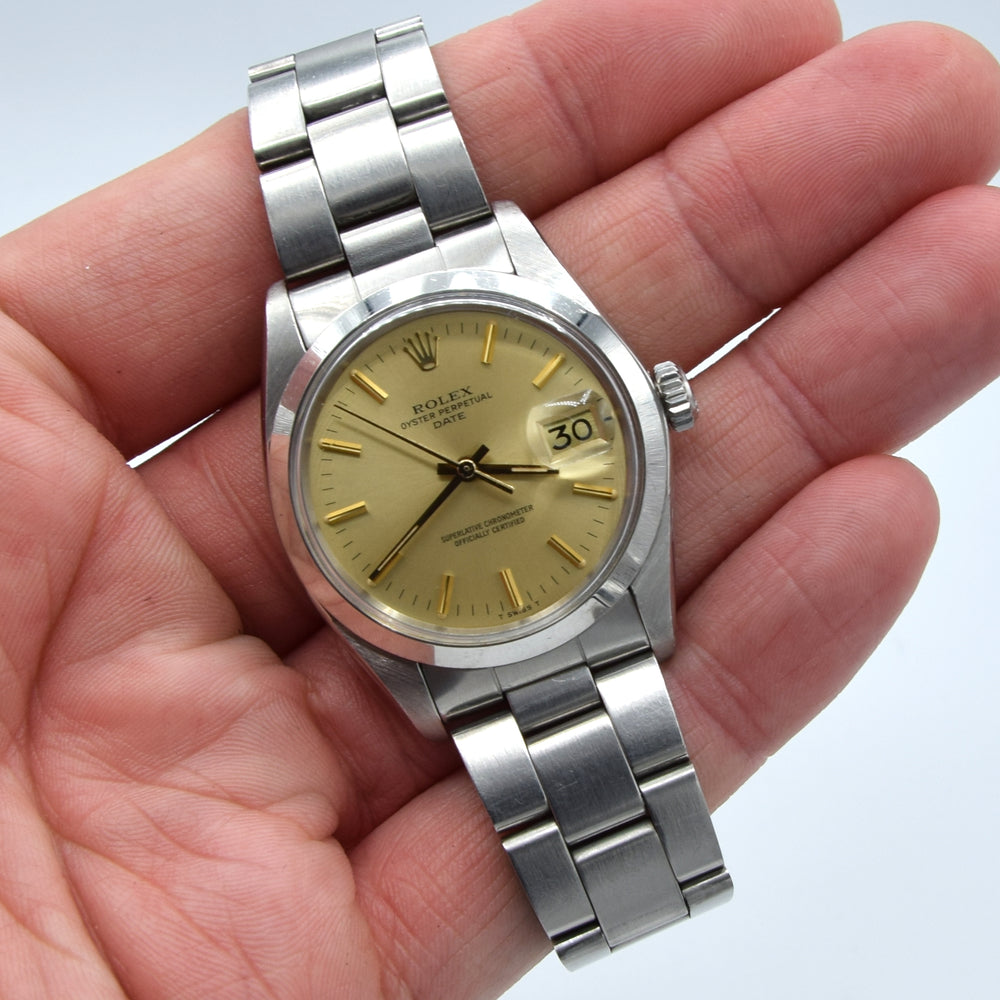 1978 Rolex Oyster Perpetual Date Model 1500 with mint Champagne dial in Stainless Steel on oyster Bracelet