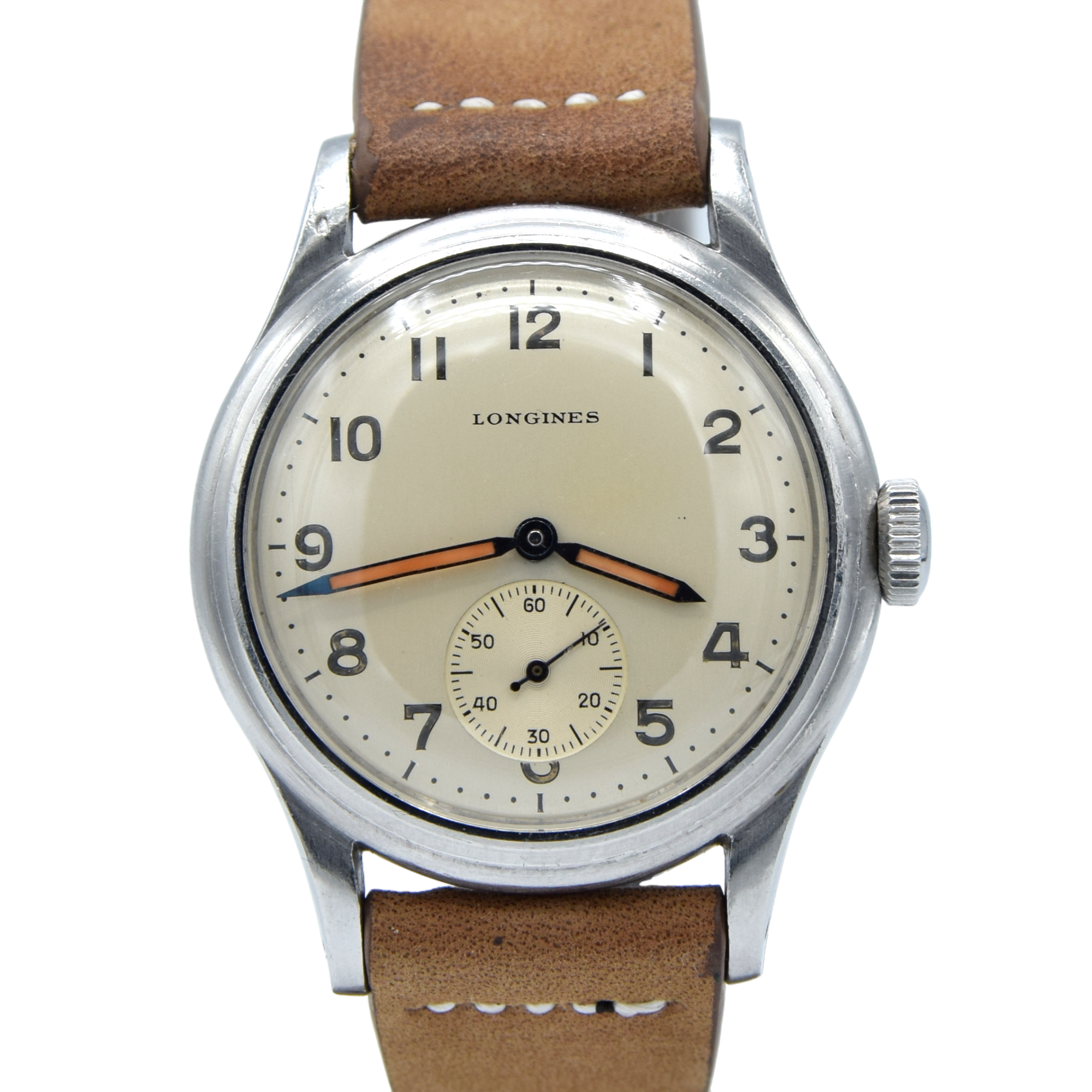 1944 WW2 Longines Manual Wind military style Wristwatch Model 63028 with Gorgeous Original Arabic Dial