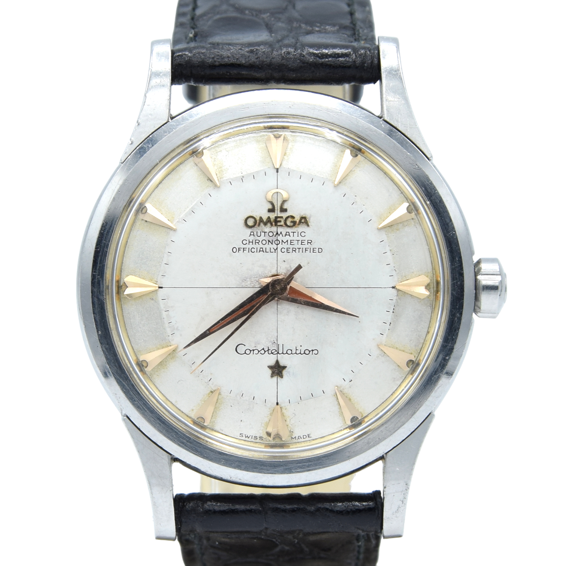 1958 Omega Constellation Chronometer Early Model 2852 with Crosshair Patina Dial in stainless steel