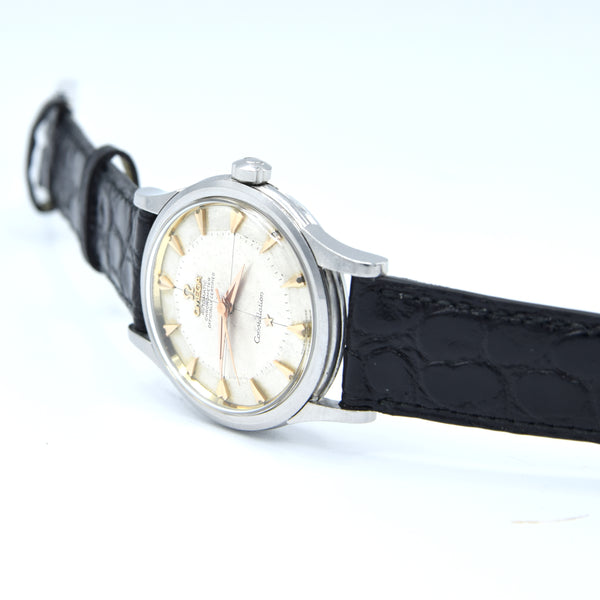 1958 early Omega Constellation Chronometer Early Model 2852 with Crosshair Patina Dial in stainless steel