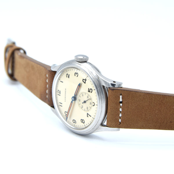 1944 WW2 Longines Manual Wind military style Wristwatch Model 63028 with Gorgeous Original Arabic Dial