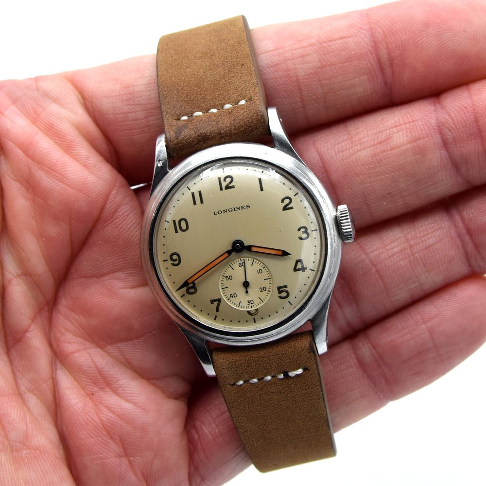 1944 WW2 Longines Manual Wind military style Wristwatch Model 63028 with Gorgeous Original Arabic Dial