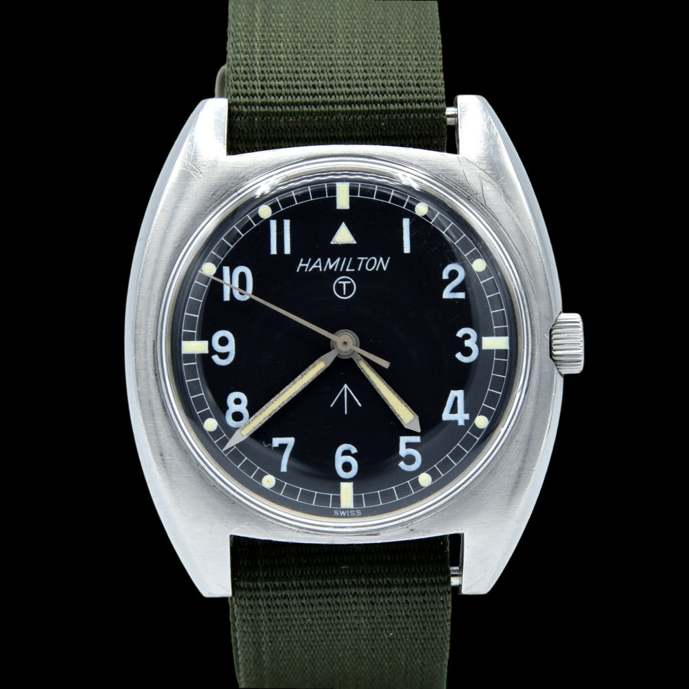 1973 Hamilton W10-6645-99 Mechanical British Military Issue Wristwatch with Hacking Seconds 1st Year of Production - Early issue number