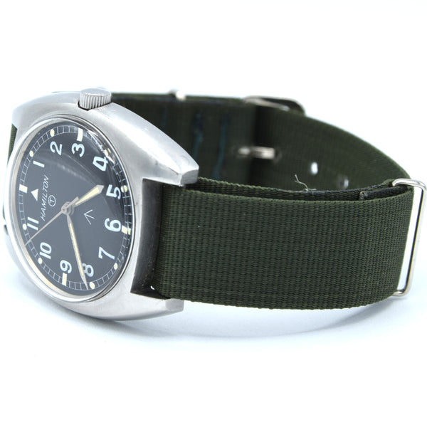 1973 Hamilton W10-6645-99 Mechanical British Military Issue Wristwatch with Hacking Seconds 1st Year of Production - Early issue number