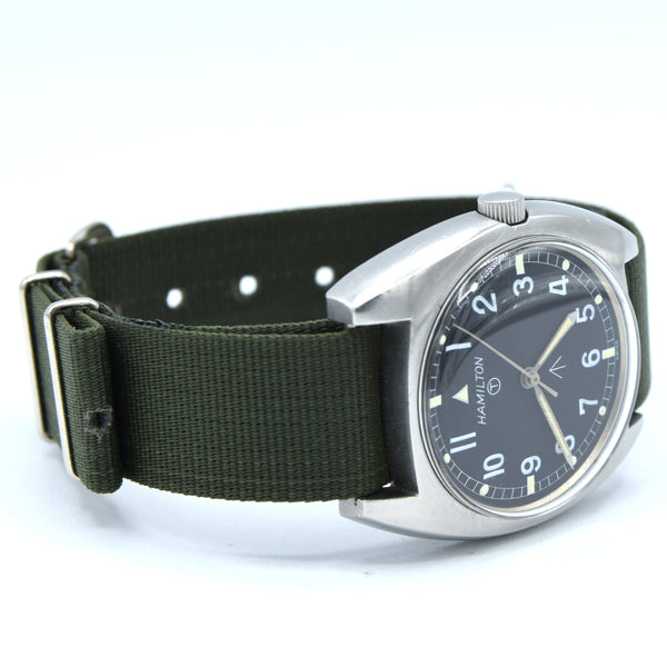 1973 Hamilton W10-6645-99 Mechanical British Military Issue Wristwatch with Hacking Seconds 1st Year of Production - Early issue number