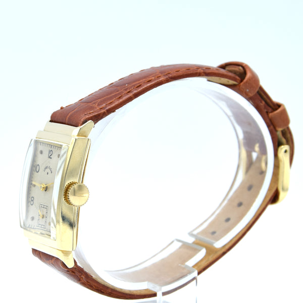 1940-46 Lord Elgin High Grade 21Jewels solid 14k Gold Deco Rectangular Wristwatch with Box