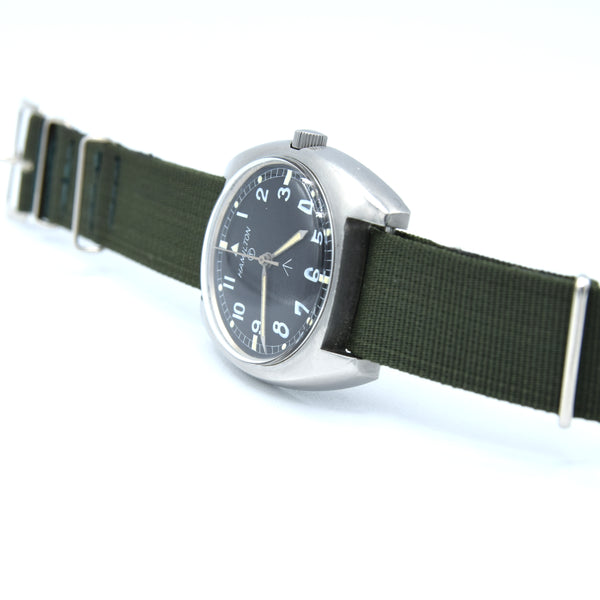 1973 Hamilton W10-6645-99 Mechanical British Military Issue Wristwatch with Hacking Seconds 1st Year of Production - Early issue number