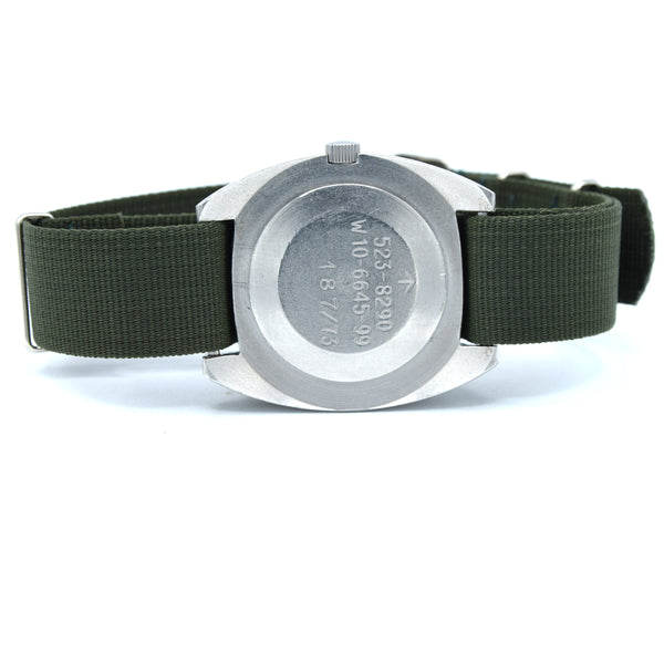 1973 Hamilton W10-6645-99 Mechanical British Military Issue Wristwatch with Hacking Seconds 1st Year of Production - Early issue number