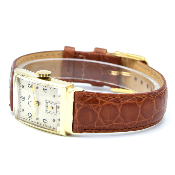 1940-46 Lord Elgin High Grade 21Jewels solid 14k Gold Deco Rectangular Wristwatch with Box