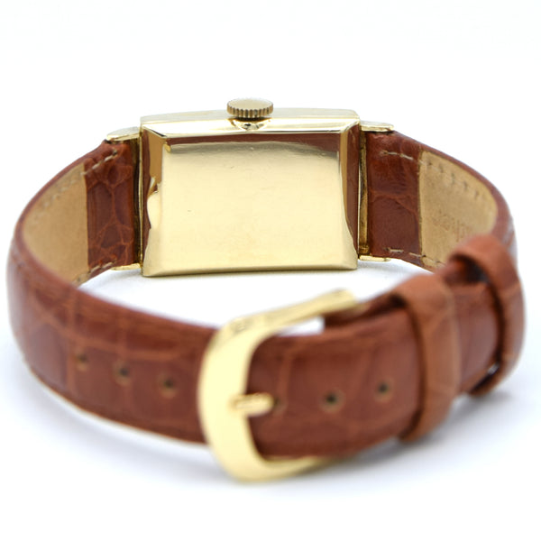 1940-46 Lord Elgin High Grade 21Jewels solid 14k Gold Deco Rectangular Wristwatch with Box
