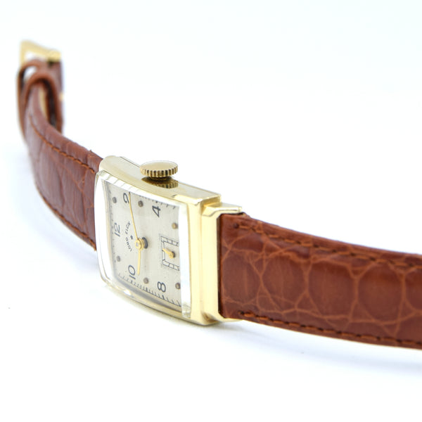 1940-46 Lord Elgin High Grade 21Jewels solid 14k Gold Deco Rectangular Wristwatch with Box