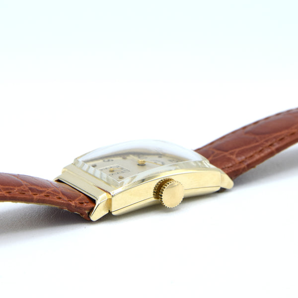 1940-46 Lord Elgin High Grade 21Jewels solid 14k Gold Deco Rectangular Wristwatch with Box