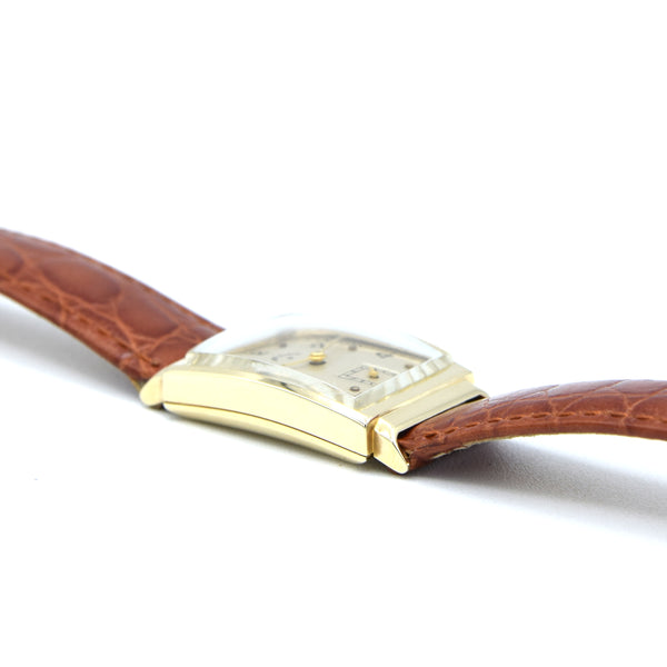 1940-46 Lord Elgin High Grade 21Jewels solid 14k Gold Deco Rectangular Wristwatch with Box