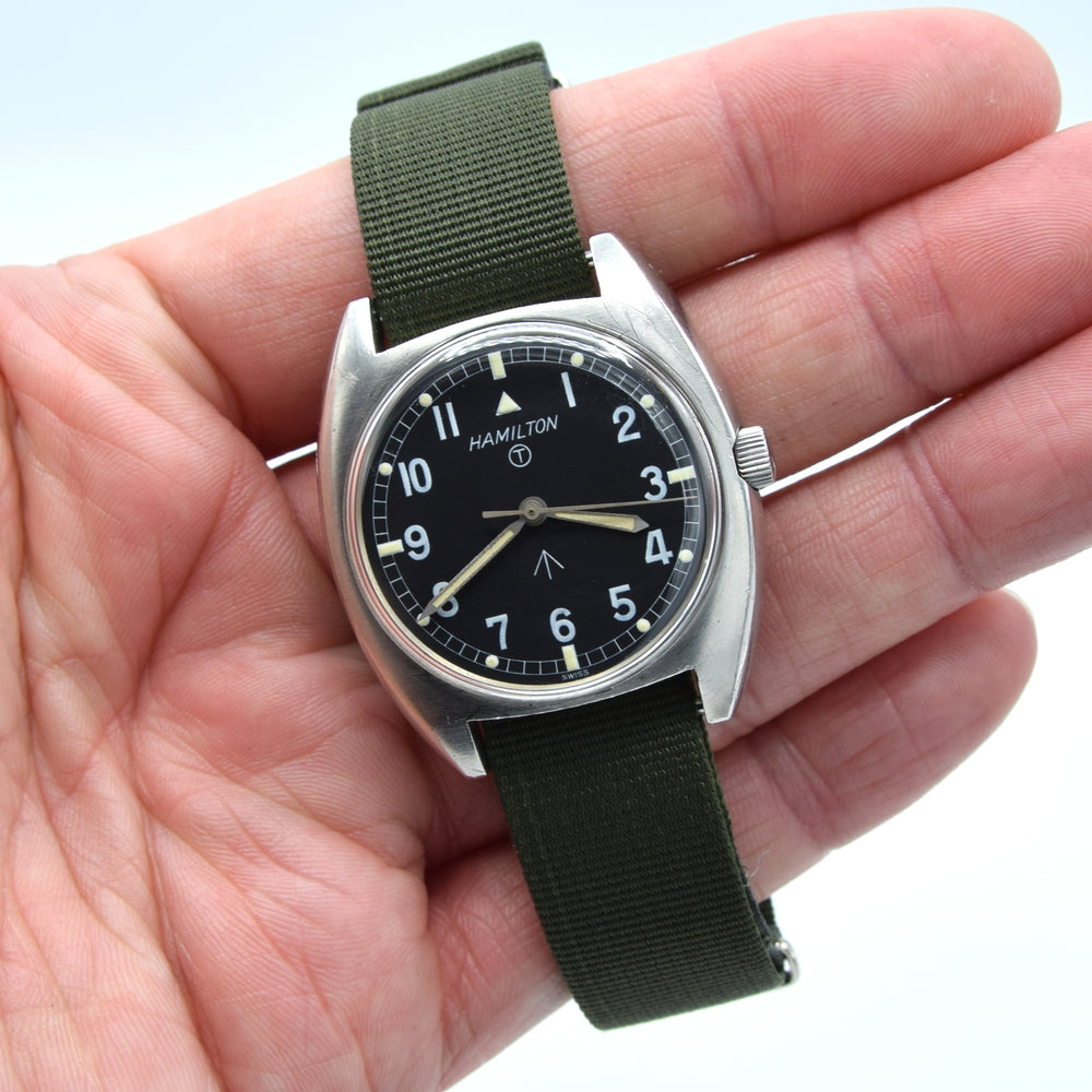1973 Hamilton W10-6645-99 Mechanical British Military Issue Wristwatch with Hacking Seconds 1st Year of Production - Early issue number