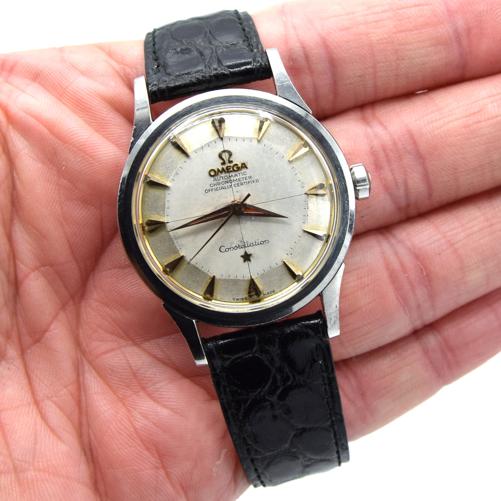 1958 early Omega Constellation Chronometer Early Model 2852 with Crosshair Patina Dial in stainless steel