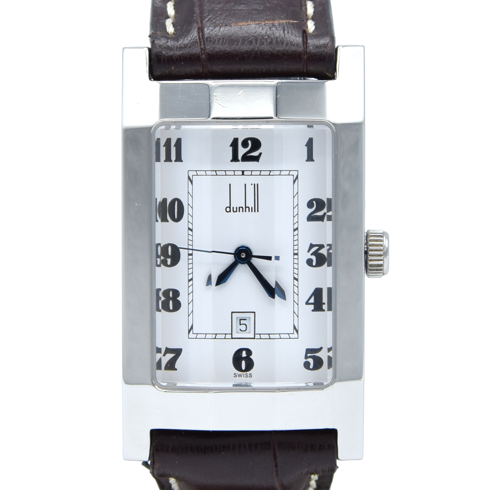 1990s Alfred Dunhill 'Facet' swiss quartz Date Wristwatch with White Dial on leather + Buckle
