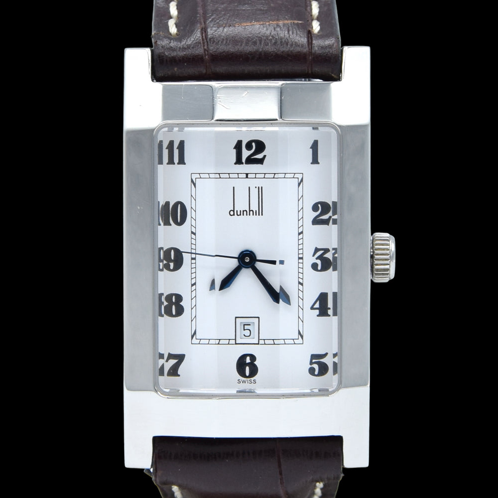 1990s Alfred Dunhill 'Facet' swiss quartz Date Wristwatch with White Dial on leather + Buckle
