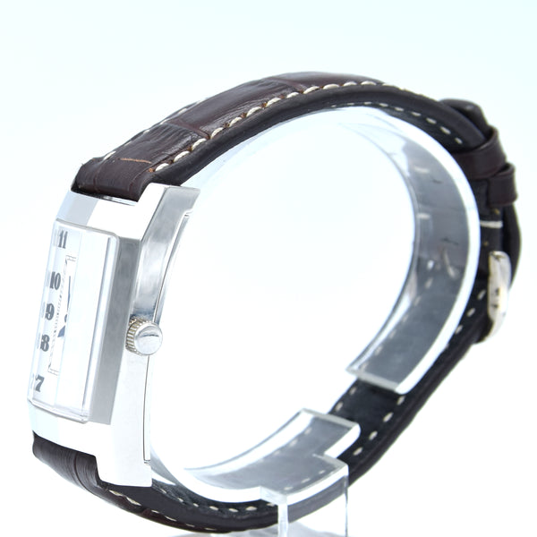 1990s Alfred Dunhill 'Facet' swiss quartz Date Wristwatch with White Dial on leather + Buckle