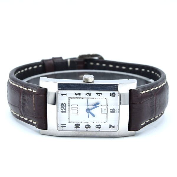 1990s Alfred Dunhill 'Facet' swiss quartz Date Wristwatch with White Dial on leather + Buckle