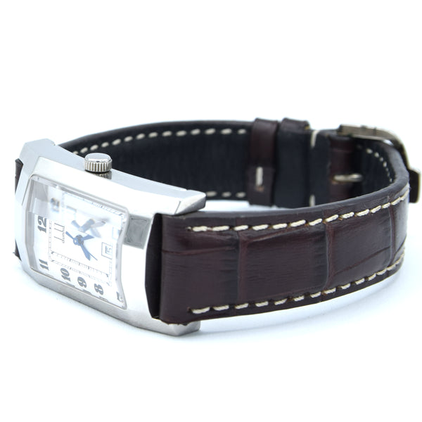 1990s Alfred Dunhill 'Facet' swiss quartz Date Wristwatch with White Dial on leather + Buckle