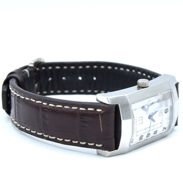 1990s Alfred Dunhill 'Facet' swiss quartz Date Wristwatch with White Dial on leather + Buckle